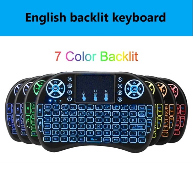 New i8pro 7Colors  Backlight 2.4Ghz + Bluetooth USB Wireless Keyboards Air Mouse Touchpad Play Game Remote Control For Android TV BOX Mini PC With Lithium Battery