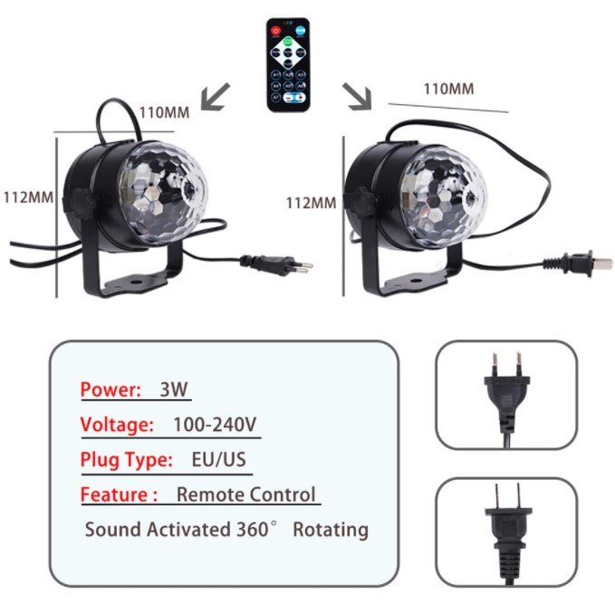 RGB Disco Ball Party LED Lights Project Lights Strobe Lamp Club Bar Karaoke Holiday Sound