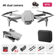 Pro2 RC Drone 4K  Dual Camera WIFI FPV Aerial Photography Helicopter Foldable Quadcopter Drone Gray +2Batterys