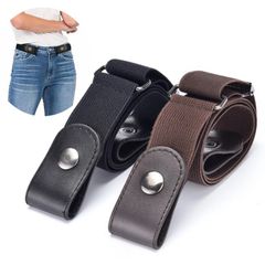 2pcs Black+Brown Fashion Men/Women Belts Buckle-Free For Jean Pants Dresses Stretch Elastic Waist Belts Black 80-100cm