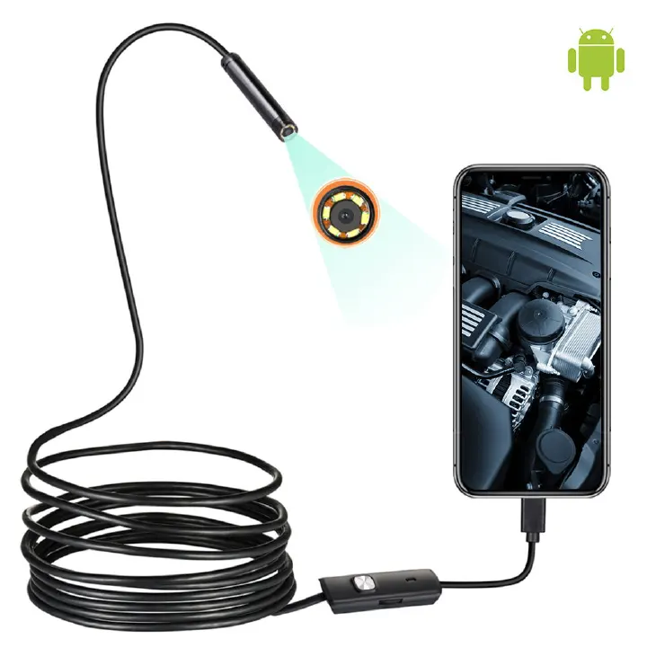 Mini Endoscope Camera Waterproof Borescope Adjustable Soft Wire 6 LEDS Android Type-C USB Inspection Camera for Car