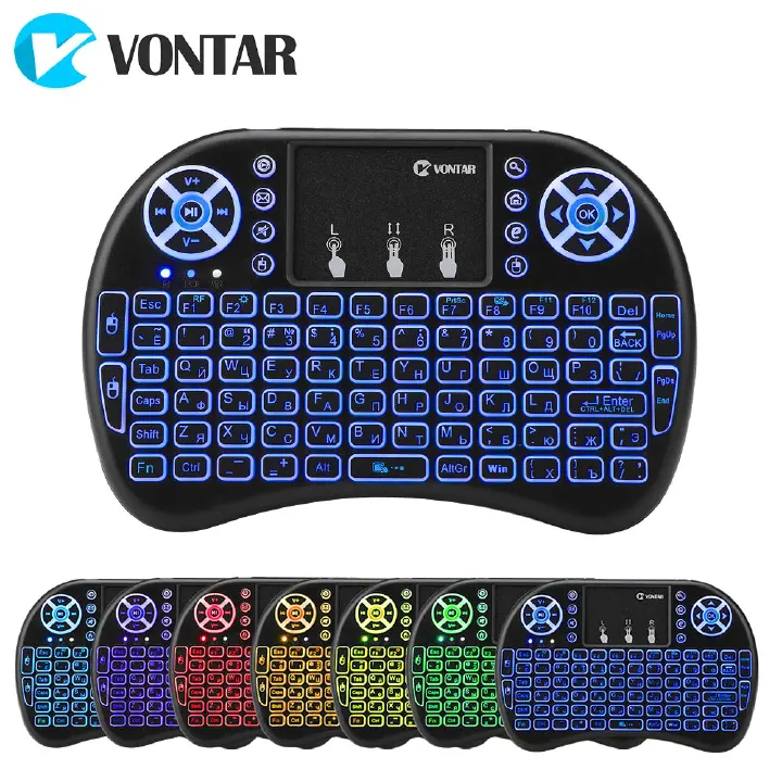 New i8pro 7Colors  Backlight 2.4Ghz + Bluetooth USB Wireless Keyboards Air Mouse Touchpad Play Game Remote Control For Android TV BOX Mini PC With Lithium Battery