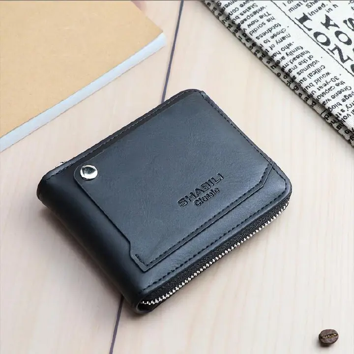 Men's Leather Wallet Zipper Small Purse Card Holder Man Carteira Masculina Couro Coin Purse Man Porte Monnaie Money Bag