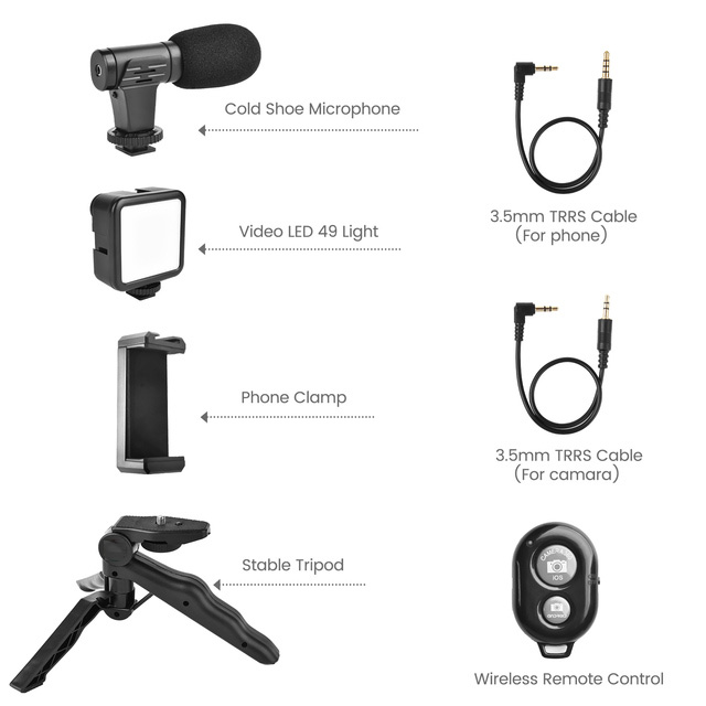 Phone Handle Portable Photography Lighting Phone Video Kit 5 in 1 Phone Holder Microphone Fill Light LED Selfie Lights Selfie Tripod  Remote Shutter Phone Camera Video Record Stabilizer Bracket