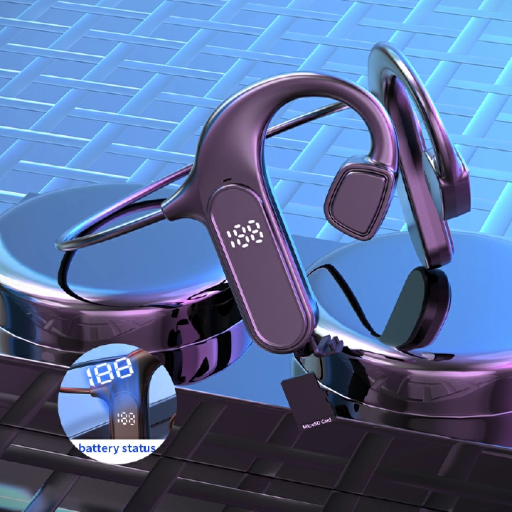 Bone Conduction Headphones Bluetooth Earphones Waterproof  Earphones Sports Earphones Ear Hook Wireless Headset Bass Hifi Stereo With LED Display Support Memory Card
