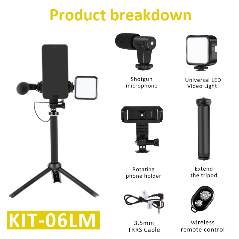 Portable 5in 1 Selfie Photography Video Handheld Vlog Phone Stand Tripod Stabilizer Kit LED Fill Light Microphone Remote Shutter Phone Camera Video Record