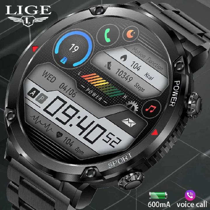 LiGe  Long Standby 600mah Smart Watches Men 1.6 Inch HD Screen Bracelet Sports Watches Bluetooth Call Waterproof Men Smartwatches