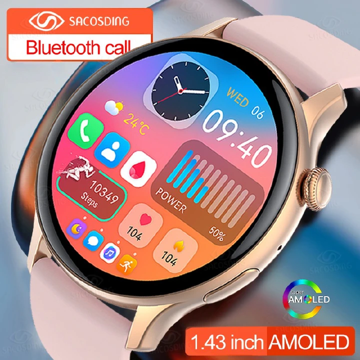 New Smartwatches Women 466*466 AMOLED 1.43" HD Screen Always Display Time Bluetooth Call IP68 Waterproof Sports Men Smart Watches
