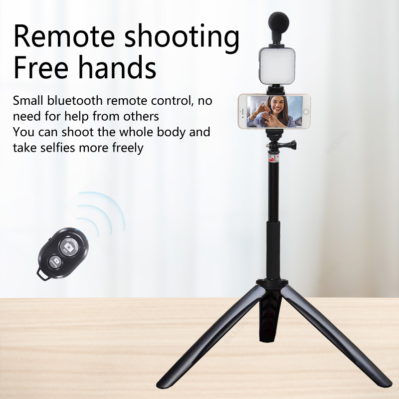 Portable 5in 1 Selfie Photography Video Handheld Vlog Phone Stand Tripod Stabilizer Kit LED Fill Light Microphone Remote Shutter Phone Camera Video Record