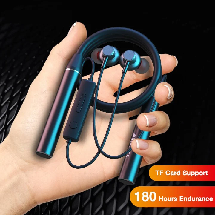 180 Hours Endurance Bluetooth Headphones Bass Wireless Headphones with Mic Stereo Neckband Earphones Sport Headset TF Card
