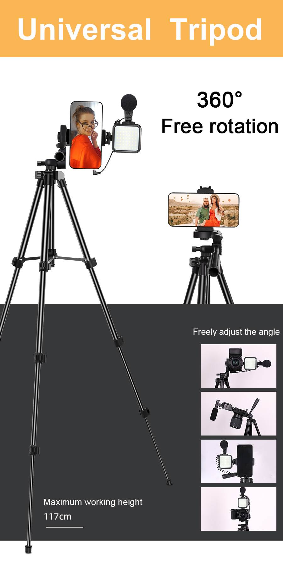 5in 1 Phone Portable Tripod Live Video Kit Photography Selfie Stick Recording Vlog Handle Stabilizer Live Stream/Makeup/Youtube/Tiktok With Tripod Stand  Holder Fill Light Microphone Remote Control