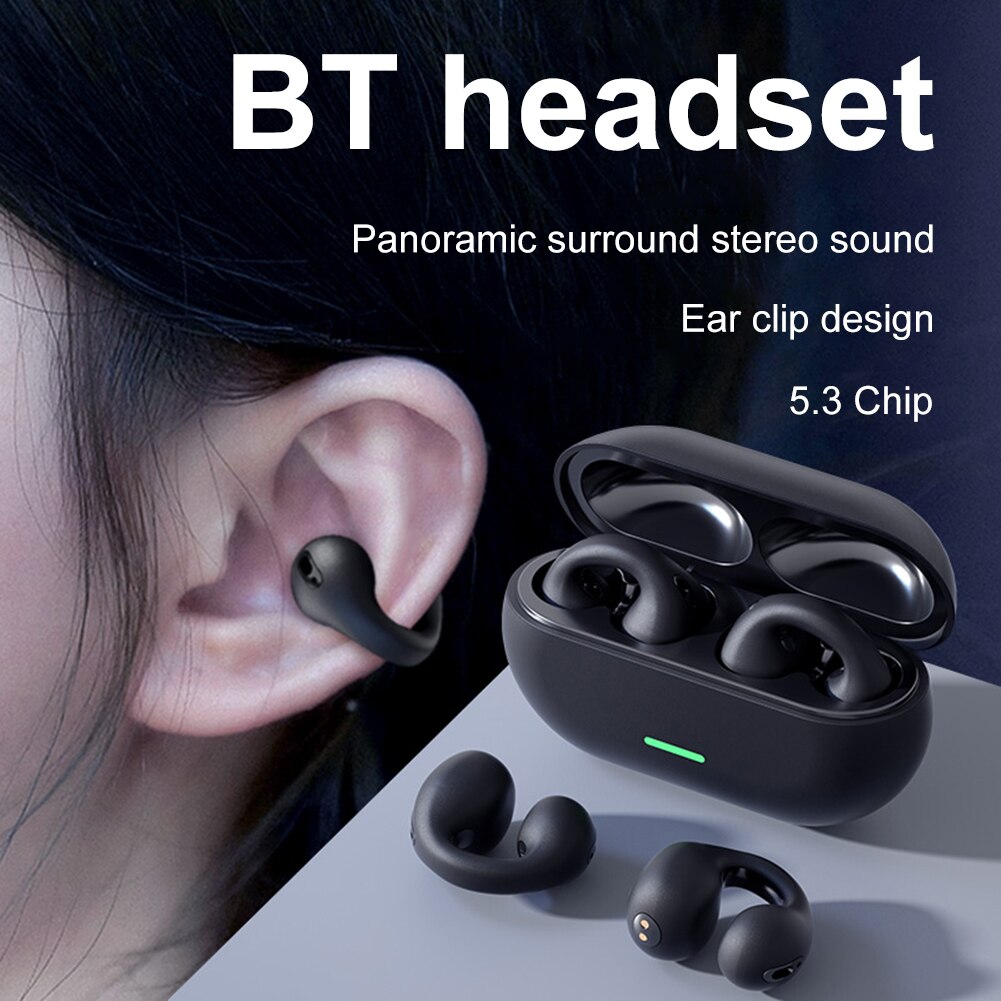 New Update Bluetooth Earphones Running Wireless Earbuds Ear-Clip TWS HiFi True Wireless Stereos Earpods Sports Headset Bone Conduction With Power Bank For All Phones