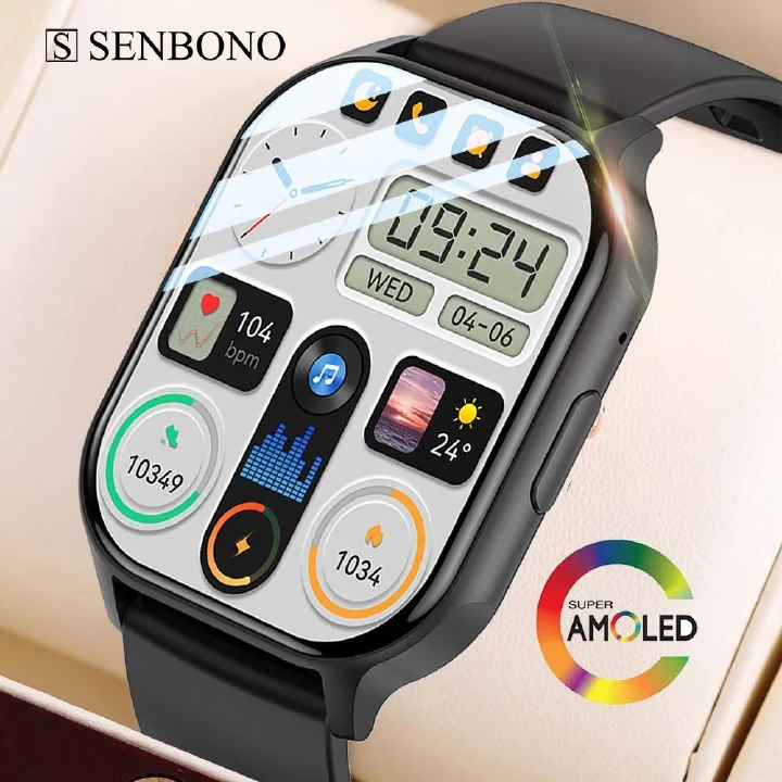 2.04'' AMOLED Screen Smart Watches Men Women Bluetooth Call Fitness Tracker Waterproof Sport Smartwatch Men For Android/IOS