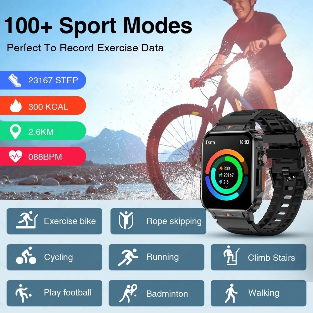 LIGE L81 Smartwatch 1.95 Inch Screen Health Monitoring Watches IP68 Waterproof Sport Fitness Smart Watch For Men Women