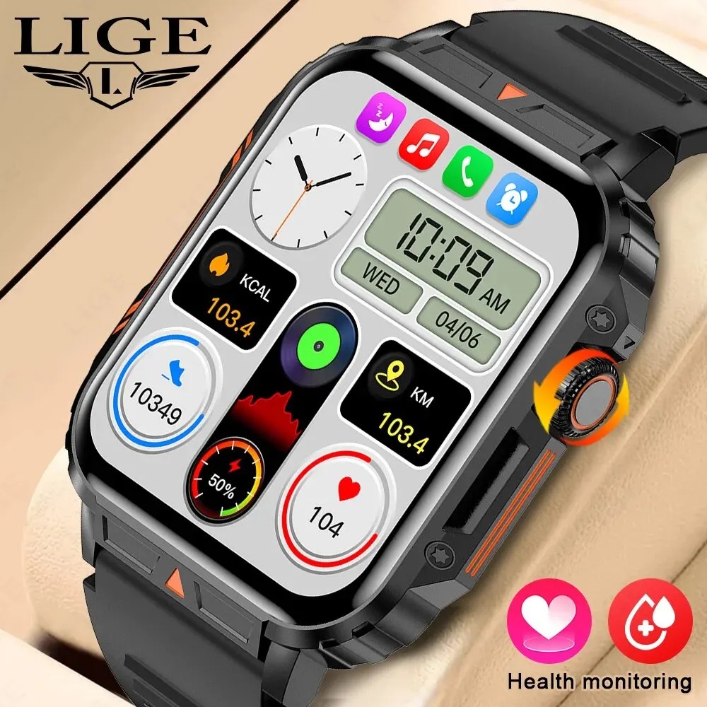 LIGE L81 Smartwatch 1.95 Inch Screen Health Monitoring Watches IP68 Waterproof Sport Fitness Smart Watch For Men Women