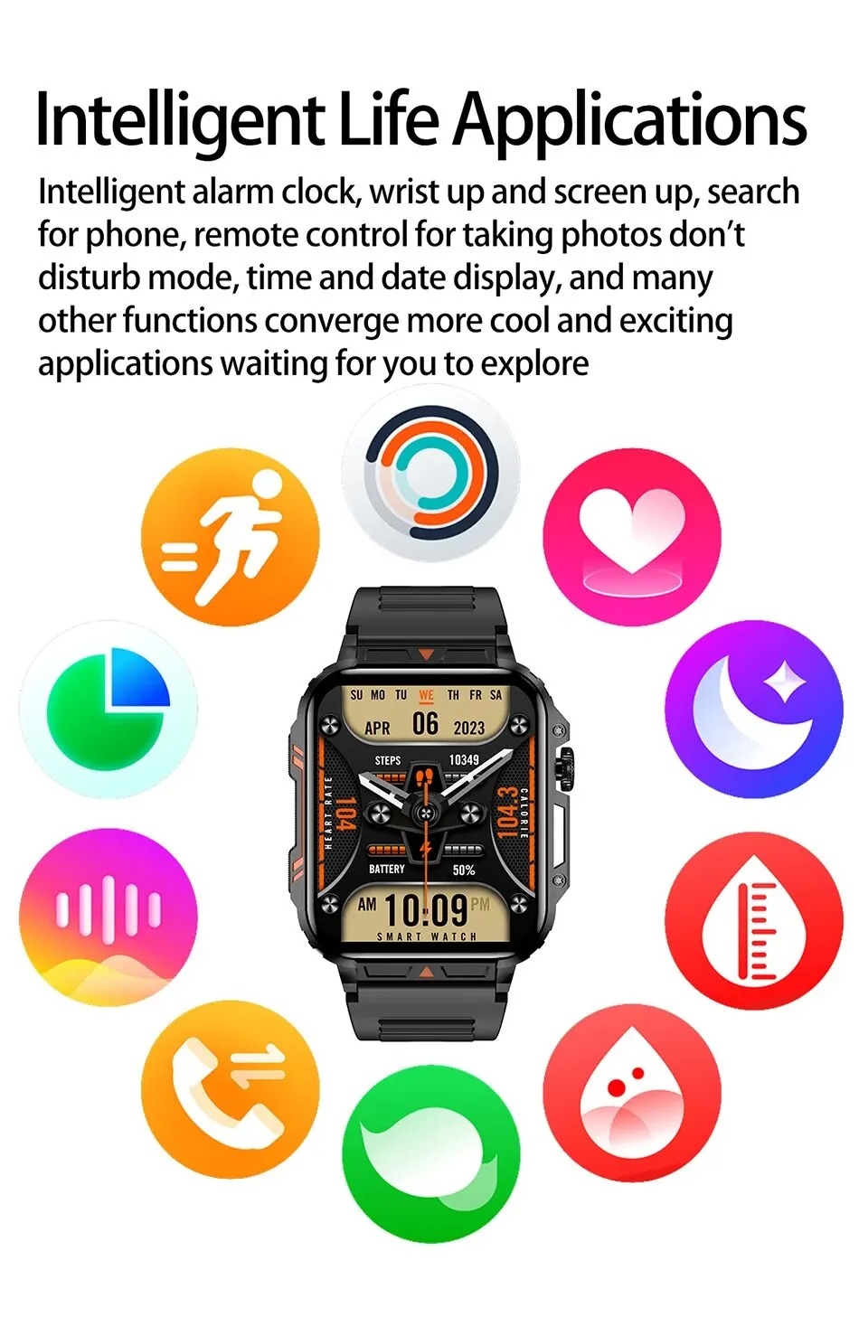 LIGE L81 Smartwatch 1.95 Inch Screen Health Monitoring Watches IP68 Waterproof Sport Fitness Smart Watch For Men Women