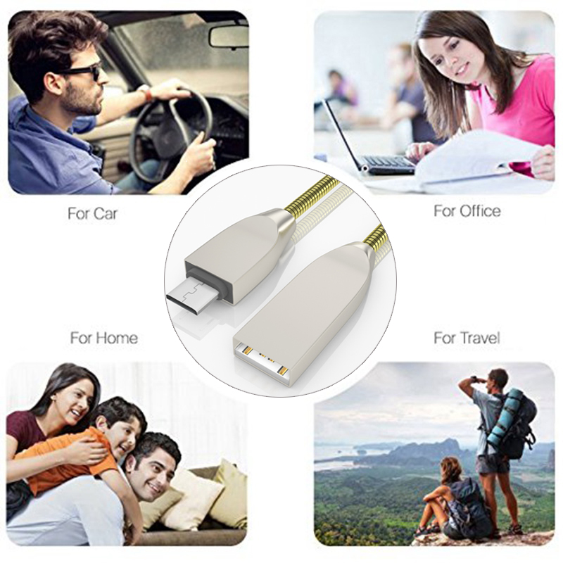 3.3Ft (1m) Type-C,USB Micro,USB Lightning Fast Charge Cord &amp; Data Sync Metal Spring Shield Cord
