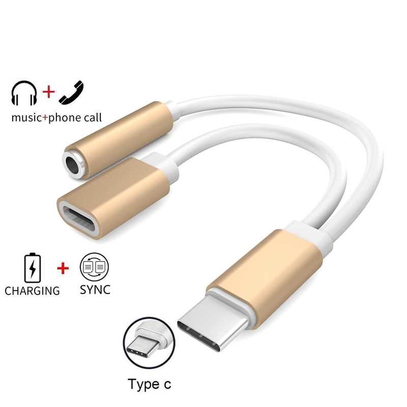 2 in 1 USB Type C to 3.5mm Audio Jack Headphone Adapter Converter Audio and Charging