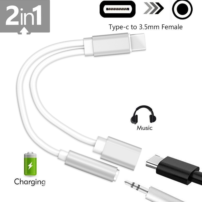 2 in 1 USB Type C to 3.5mm Audio Jack Headphone Adapter Converter Audio and Charging