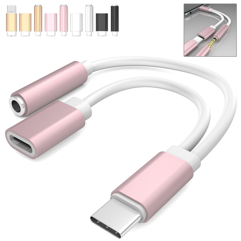 2 in 1 USB Type C to 3.5mm Audio Jack Headphone Adapter Converter Audio and Charging