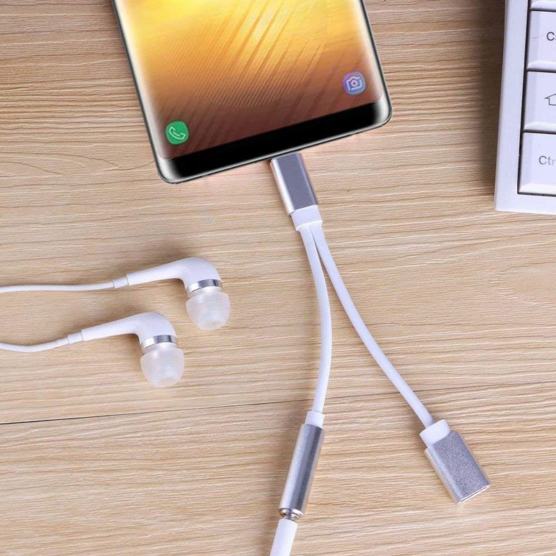 2 in 1 USB Type C to 3.5mm Audio Jack Headphone Adapter Converter Audio and Charging