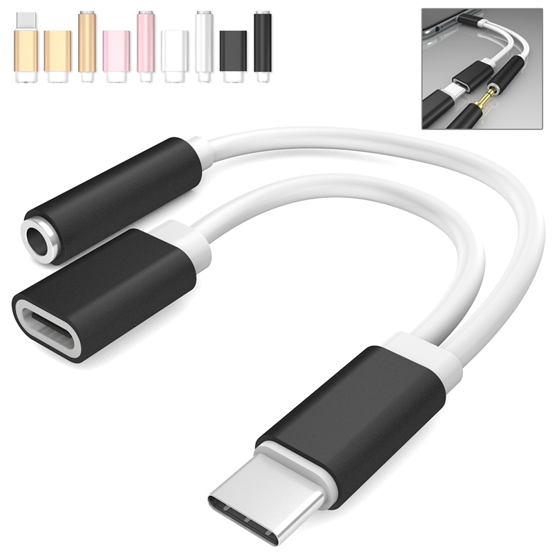 2 in 1 USB Type C to 3.5mm Audio Jack Headphone Adapter Converter Audio and Charging