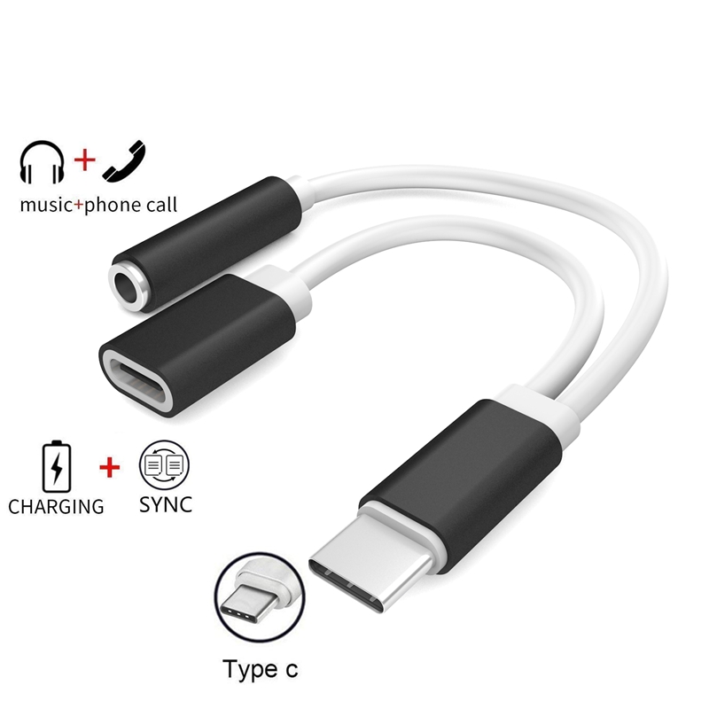 2 in 1 USB Type C to 3.5mm Audio Jack Headphone Adapter Converter Audio and Charging