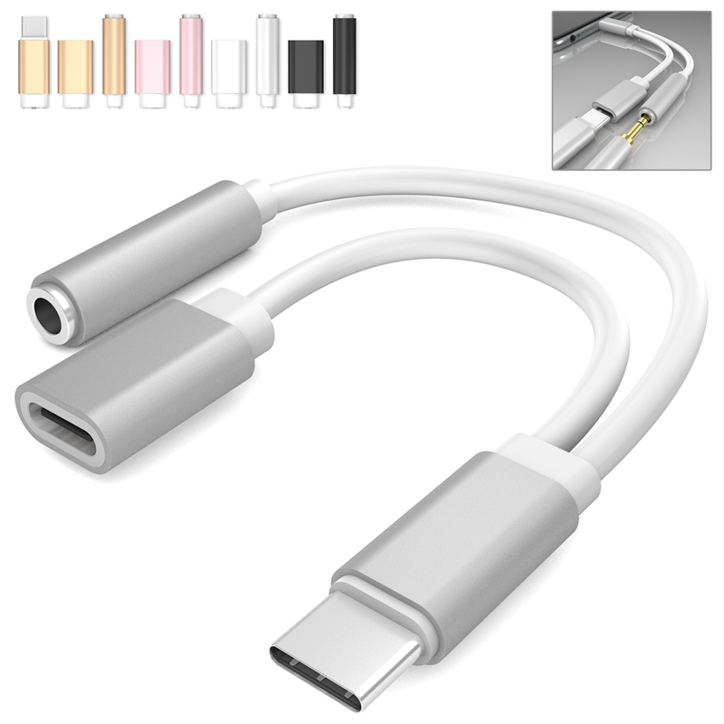 2 in 1 USB Type C to 3.5mm Audio Jack Headphone Adapter Converter Audio and Charging