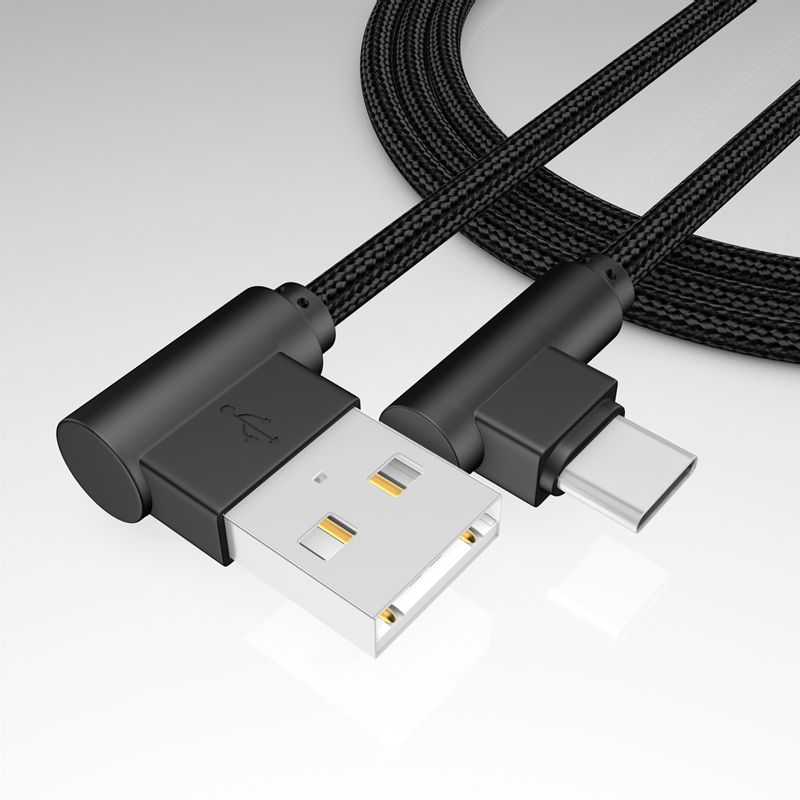 Right Angle Type C (USB C) Cable,90 Degree Braided Fast Charge Cord &amp; Data Sync