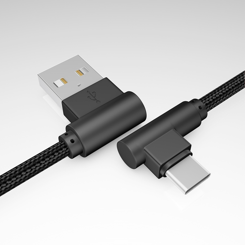 Right Angle Type C (USB C) Cable,90 Degree Braided Fast Charge Cord &amp; Data Sync