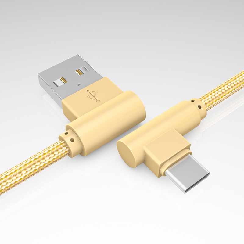Right Angle Type C (USB C) Cable,90 Degree Braided Fast Charge Cord &amp; Data Sync