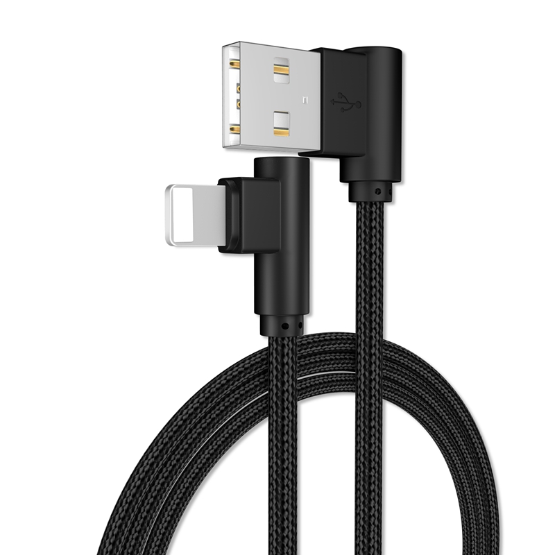 Right Angle Lightning to USB Charger Cable,90 Degree Braided Fast Charge Cord &amp; Data Sync