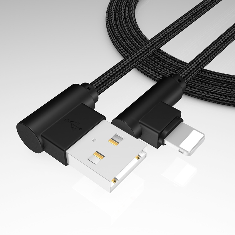 Right Angle Lightning to USB Charger Cable,90 Degree Braided Fast Charge Cord &amp; Data Sync