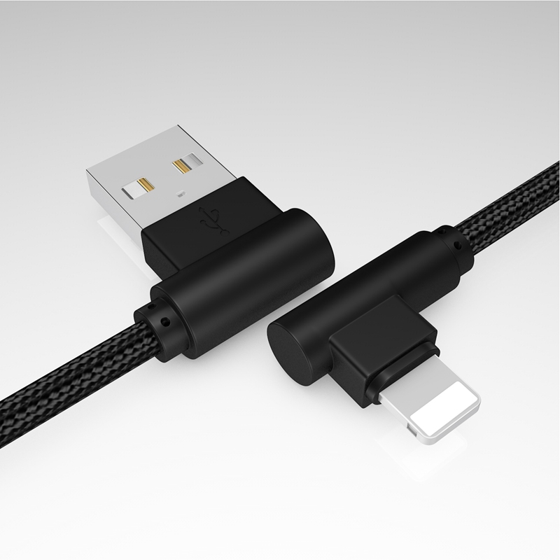 Right Angle Lightning to USB Charger Cable,90 Degree Braided Fast Charge Cord &amp; Data Sync