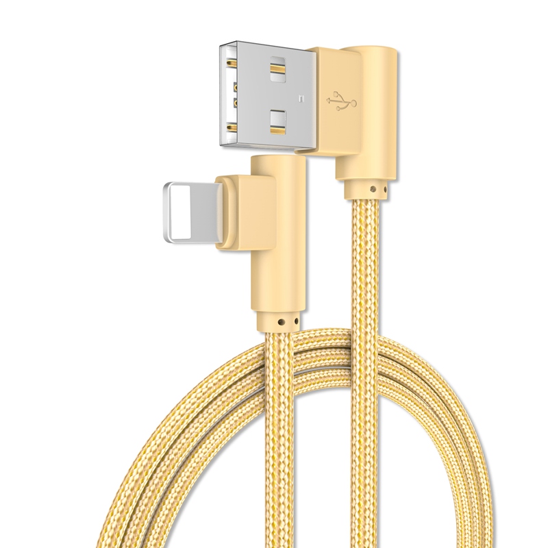 Right Angle Lightning to USB Charger Cable,90 Degree Braided Fast Charge Cord &amp; Data Sync