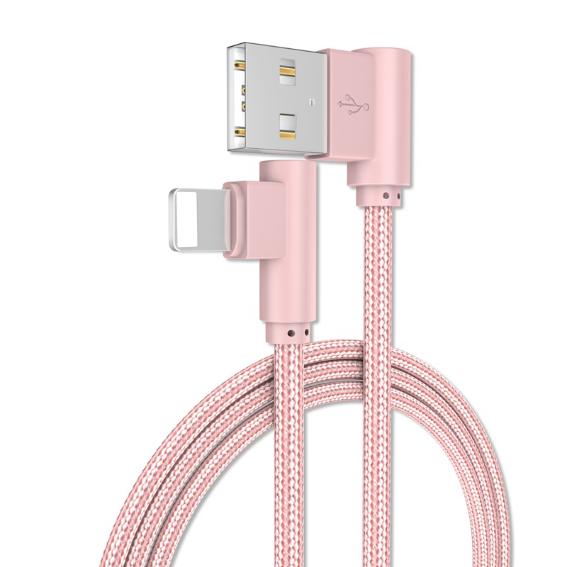 Right Angle Lightning to USB Charger Cable,90 Degree Braided Fast Charge Cord &amp; Data Sync