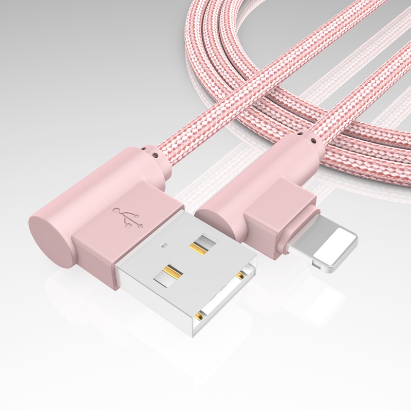 Right Angle Lightning to USB Charger Cable,90 Degree Braided Fast Charge Cord &amp; Data Sync