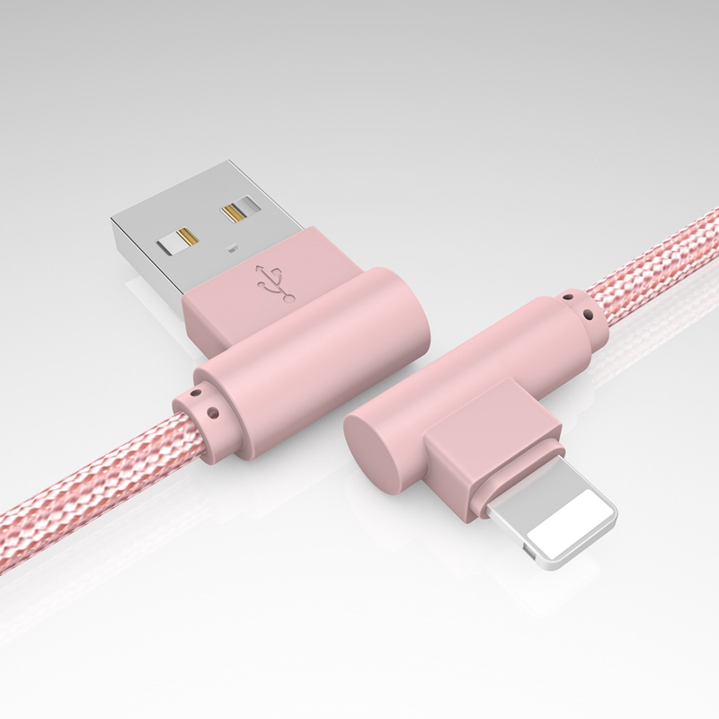 Right Angle Lightning to USB Charger Cable,90 Degree Braided Fast Charge Cord &amp; Data Sync