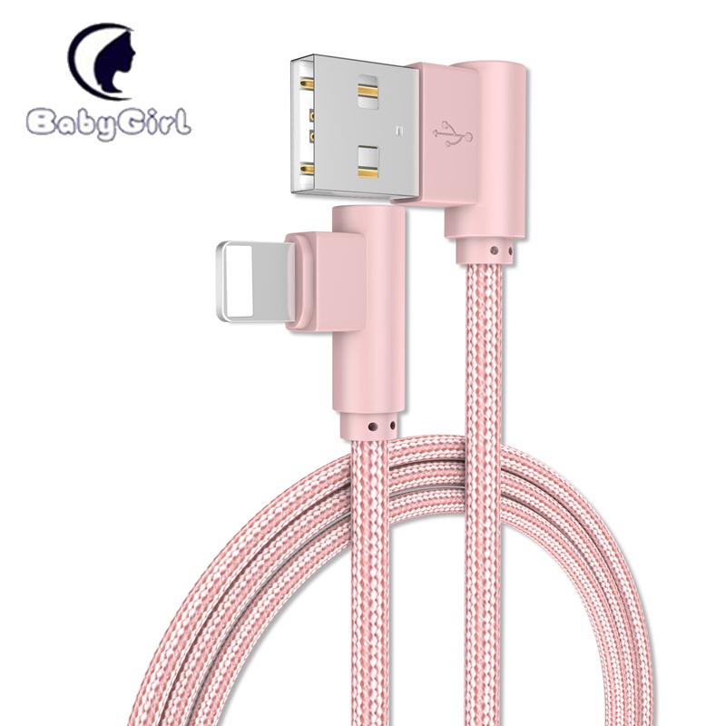 Right Angle Lightning to USB Charger Cable,90 Degree Braided Fast Charge Cord &amp; Data Sync