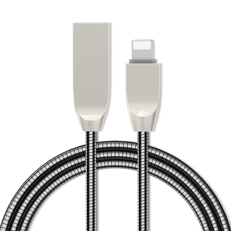USB Lightning USB iOS Metal Spring Shield Cord, [Zinc alloy Connector] Quick Charge Cable for iPhone