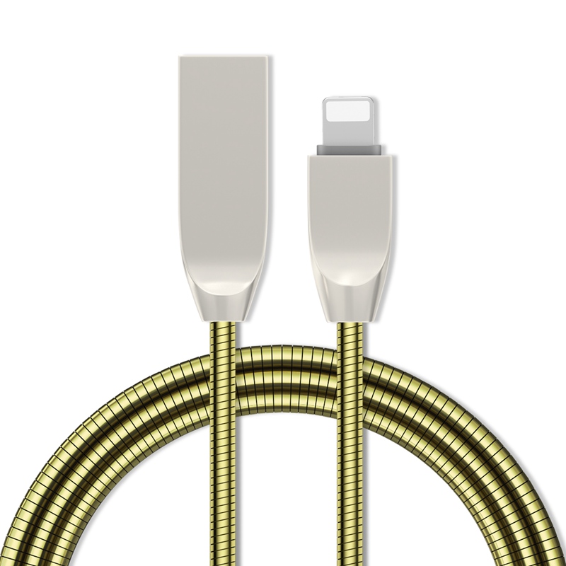 USB Lightning USB iOS Metal Spring Shield Cord, [Zinc alloy Connector] Quick Charge Cable for iPhone