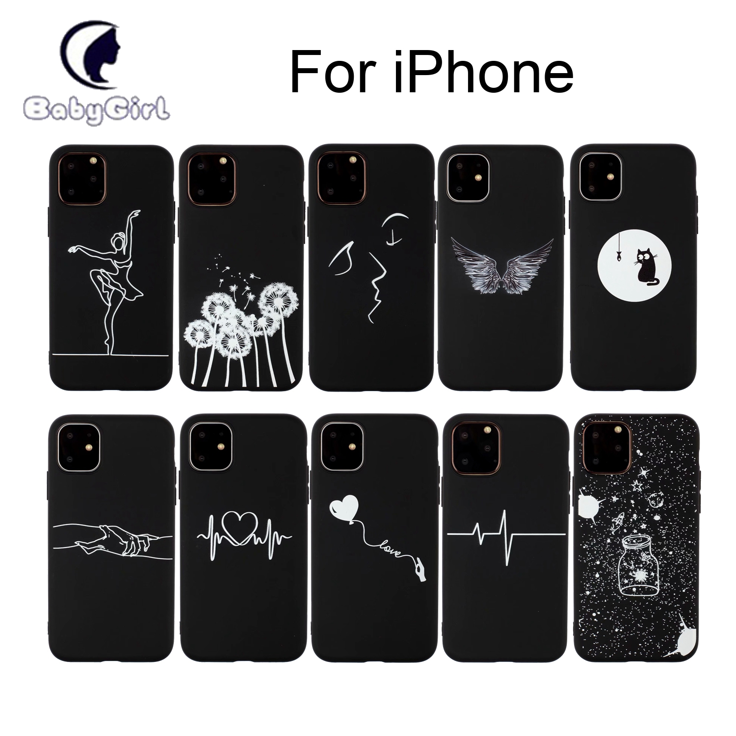 (2 Pcs) Soft TPU Case for iPhone 5 5s se iphone 6 7 8 (Plus) iPhone x xs xr max iPhone 11 Pro Max