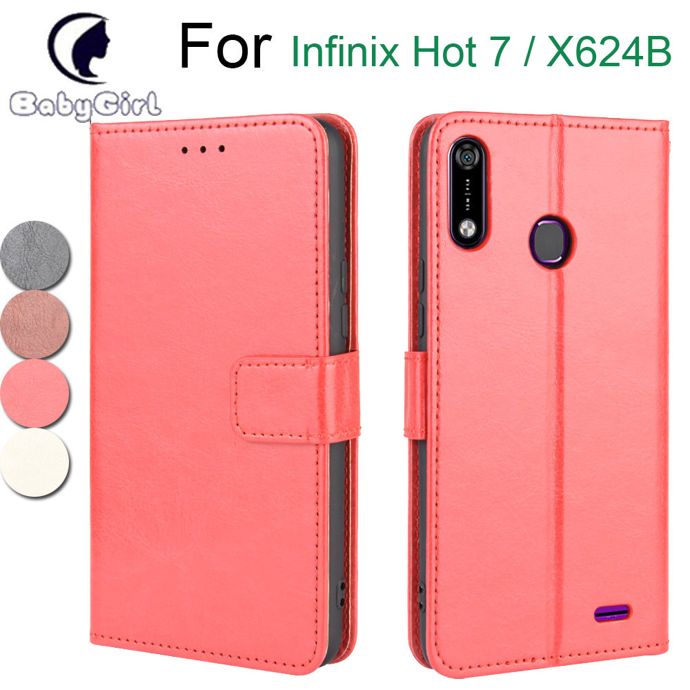 Infinix Hot 7/X624B Case, PU Leather Wallet Case Cover [Stand Feature] with Wrist Strap