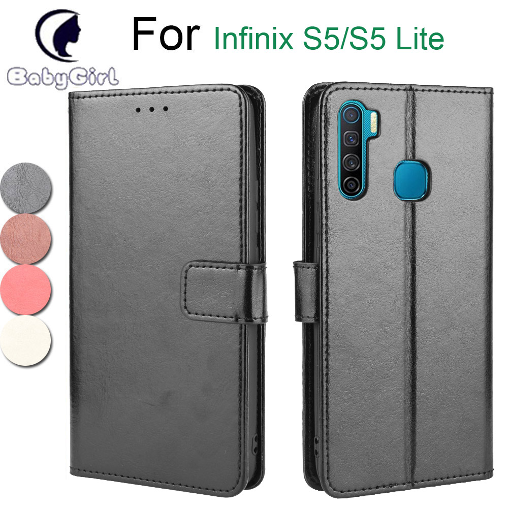 Infinix S5/S5 Lite/X652/X652B Case, PU Leather Wallet Case Phone Cover with Wrist Strap