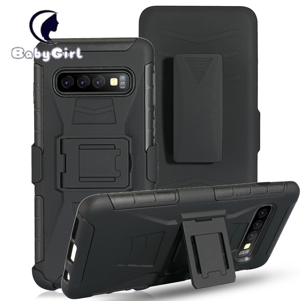 Samsung Galaxy S10 Plus Cover, Combo Shell Case with Built-in Kickstand, Swivel Belt Clip Holster