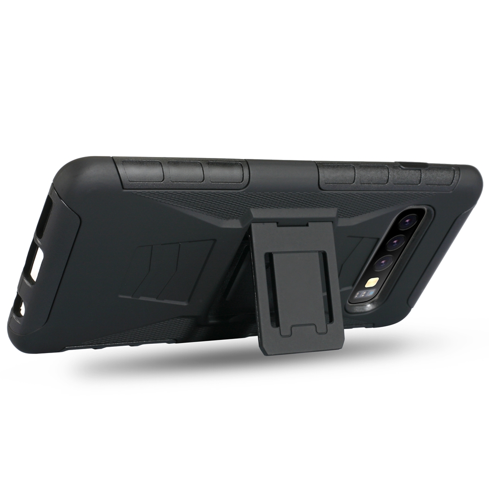 Samsung Galaxy S10 Plus Cover, Combo Shell Case with Built-in Kickstand, Swivel Belt Clip Holster