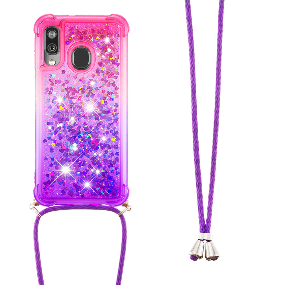 Gradient Liquid Quicksand Bling Glitter Case Cover For Samsung Galaxy A40 with Lanyard