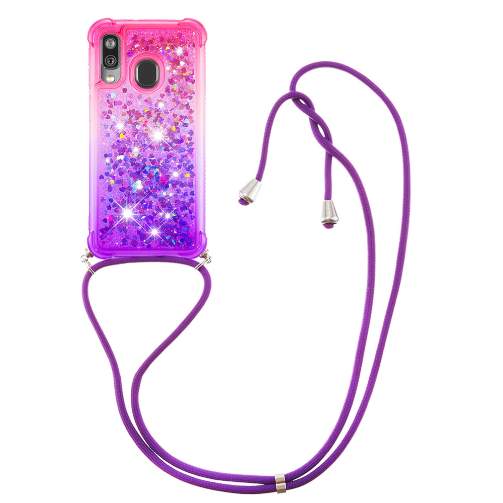 Gradient Liquid Quicksand Bling Glitter Case Cover For Samsung Galaxy A40 with Lanyard