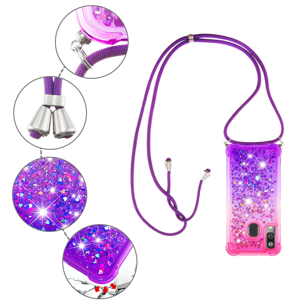 Gradient Liquid Quicksand Bling Glitter Case Cover For Samsung Galaxy A40 with Lanyard
