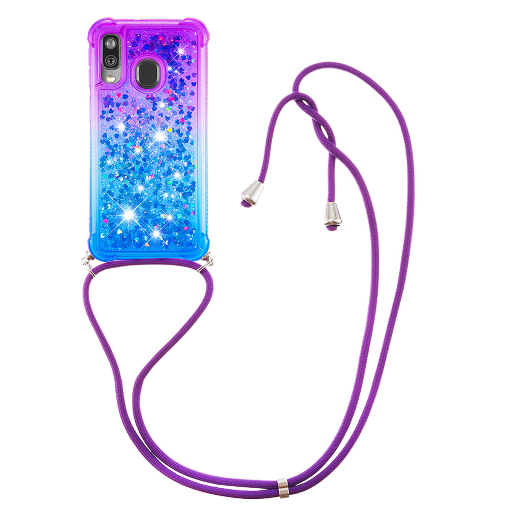 Gradient Liquid Quicksand Bling Glitter Case Cover For Samsung Galaxy A40 with Lanyard